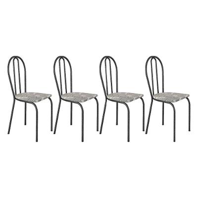 Kit 4 Cadeiras De Cozinha Texas Estampado Iguatemi Branco Pés De Ferro Cromo Preto - Pallazio
