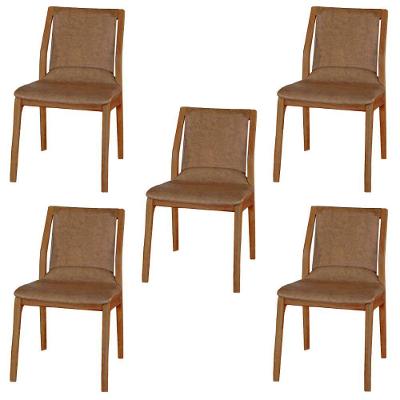 Kit 5 Cadeiras Madeira Maciça Bruyne Pu Marrom