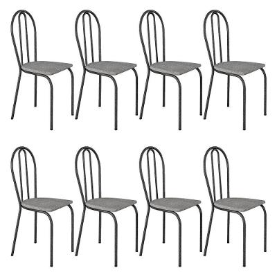 Kit 8 Cadeiras De Cozinha Texas Estampado Grafiato Pés De Ferro Cromo Preto - Pallazio