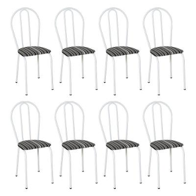 Kit 8 Cadeiras De Cozinha Texas Estampado Listrado Pés De Ferro Branco - Pallazio