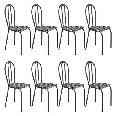 Kit 8 Cadeiras De Cozinha Texas Estampado Channel Pés De Ferro Cromo Preto - Pallazio