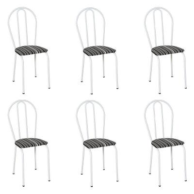 Kit 6 Cadeiras De Cozinha Texas Estampado Listrado Pés De Ferro Branco - Pallazio