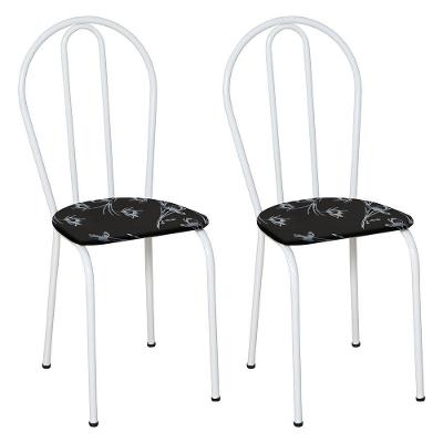 Kit 2 Cadeiras De Cozinha Texas Estampado Preto Florido Pés De Ferro Branco - Pallazio