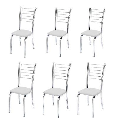 Conjunto 6 Cadeiras Cromadas Para Cozinha Kiara-corino Branco