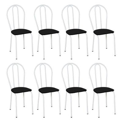 Kit 8 Cadeiras De Cozinha Texas Liso Preto Pés De Ferro Branco - Pallazio