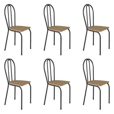 Kit 6 Cadeiras De Cozinha Texas Estampado Rattan Pés De Ferro Cromo Preto - Pallazio