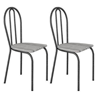 Kit 2 Cadeiras De Cozinha Texas Estampado Linho Pés De Ferro Cromo Preto - Pallazio