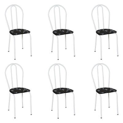 Kit 6 Cadeiras De Cozinha Texas Estampado Preto Florido Pés De Ferro Branco - Pallazio