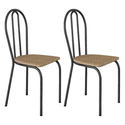 Kit 2 Cadeiras De Cozinha Texas Estampado Rattan Pés De Ferro Cromo Preto - Pallazio