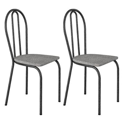Kit 2 Cadeiras De Cozinha Texas Estampado Grafiato Pés De Ferro Cromo Preto - Pallazio