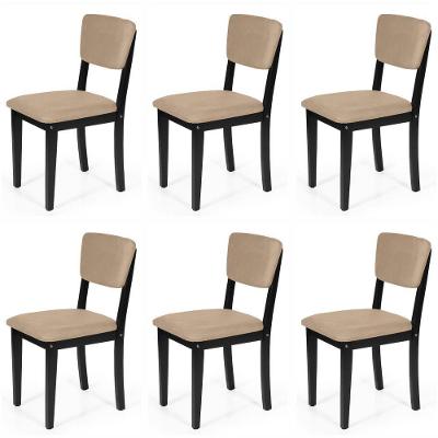Conjunto 6 Cadeiras De Jantar Estofada Em Madeira Maciça Ella Preto/bege