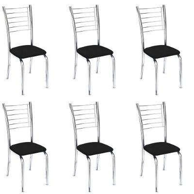 Conjunto 6 Cadeiras Cromadas Para Cozinha Kiara-corino Preto