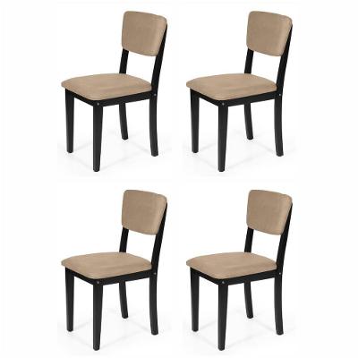 Conjunto 4 Cadeiras De Jantar Estofada Em Madeira Maciça Ella Preto/marrom Claro