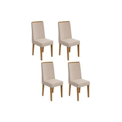 Cadeira Sala de Jantar Exclusive Kit 4 Un Rovere/Amêndoa/Linho Rinzai Bege - Lopas