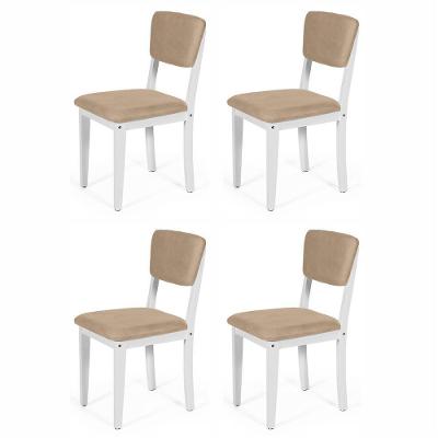 Conjunto 4 Cadeiras De Jantar Estofada Em Madeira Maciça Ella Branco/bege