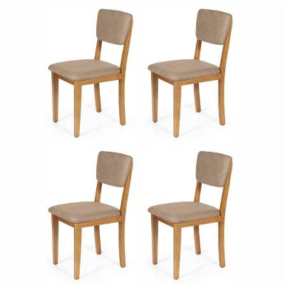 Conjunto 4 Cadeiras De Jantar Estofada Em Madeira Maciça Ella Marrom Claro