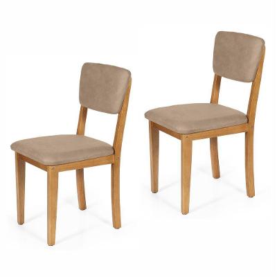 Conjunto 2 Cadeiras De Jantar Estofada Em Madeira Maciça Ella Marrom Claro