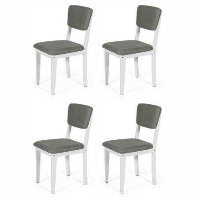 Conjunto 4 Cadeiras De Jantar Estofada Em Madeira Maciça Ella Branco/cinza