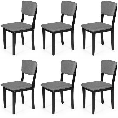 Conjunto 6 Cadeiras De Jantar Estofada Em Madeira Maciça Ella Preto/cinza Escuro