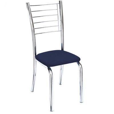 Cadeira Iara Cromada Para Cozinha Corino Azul