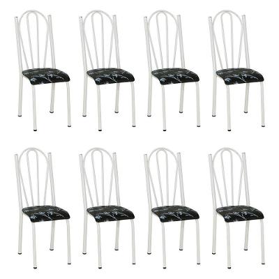 Kit 8 Cadeiras De Cozinha Alasca Estampado Preto Florido Pés De Ferro Branco - Pallazio