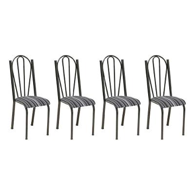 Kit 4 Cadeiras De Cozinha Alasca Estampado Preto Listrado Pés De Ferro Cromo Preto - Pallazio