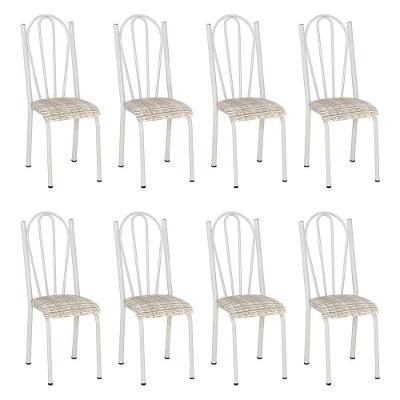 Kit 8 Cadeiras De Cozinha Alasca Estampado Rattan Pés De Ferro Branco - Pallazio