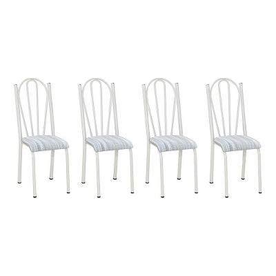 Kit 4 Cadeiras De Cozinha Alasca Estampado Linho Pés De Ferro Branco - Pallazio