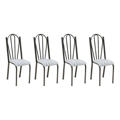 Kit 4 Cadeiras De Cozinha Alasca Estampado Linho Pés De Ferro Cromo Preto - Pallazio