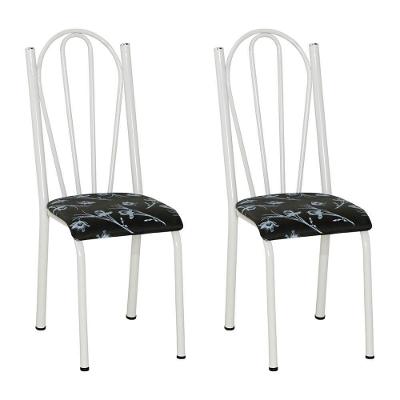 Kit 2 Cadeiras De Cozinha Alasca Estampado Preto Florido Pés De Ferro Branco - Pallazio
