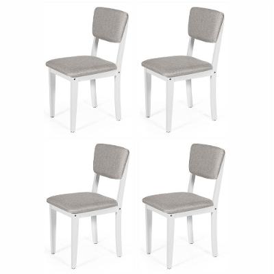 Conjunto 4 Cadeiras De Jantar Estofada Em Madeira Maciça Ella Branco/cinza Claro