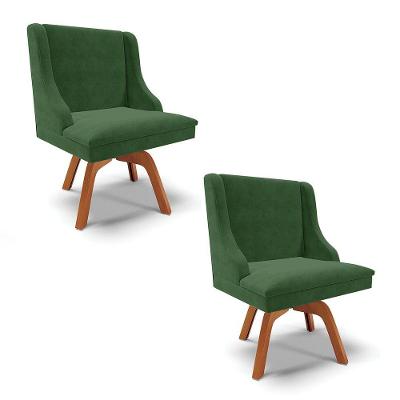 Kit 02 Cadeiras Suede Verde Giratória De Madeira