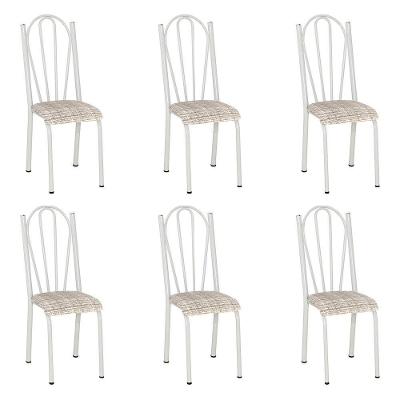 Kit 6 Cadeiras De Cozinha Alasca Estampado Rattan Pés De Ferro Branco - Pallazio