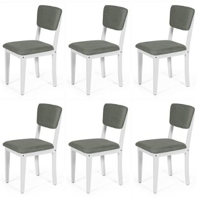 Conjunto 6 Cadeiras De Jantar Estofada Em Madeira Maciça Ella Branco/cinza