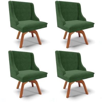 Kit 04 Cadeiras Suede Verde Giratória De Madeira