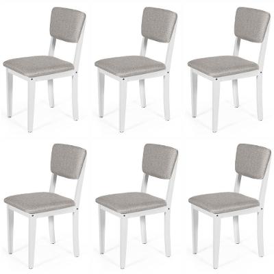 Conjunto 6 Cadeiras De Jantar Estofada Em Madeira Maciça Ella Branco/cinza Claro