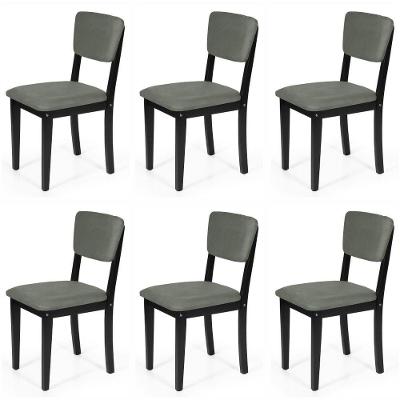 Conjunto 6 Cadeiras De Jantar Estofada Em Madeira Maciça Ella Preto/cinza