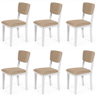 Conjunto 6 Cadeiras De Jantar Estofada Em Madeira Maciça Ella Branco/bege