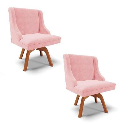 Kit 02 Cadeiras Suede Rosa Bebê Giratória De Madeira