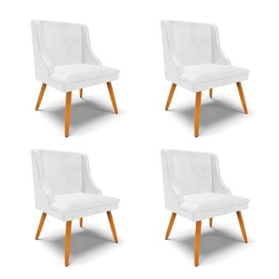 Kit 04 Cadeiras Corano Branco Pés Palito Castanho