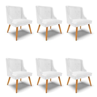 Kit 06 Cadeiras Corano Branco Pés Palito Castanho