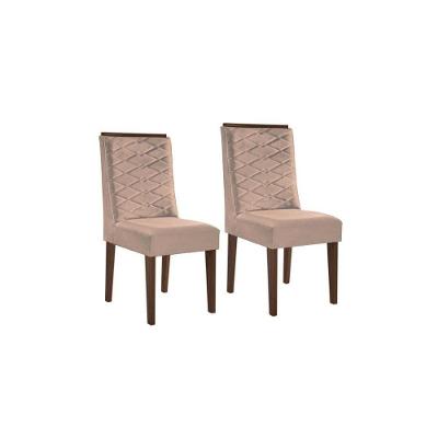 Cadeira Sala de Jantar Dafne Luxo Madeira Kit 2 Un Capuccino/Veludo Pérola - Rufato