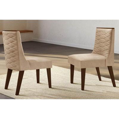 Cadeira Sala de Jantar Dafne Luxo Madeira Kit 2 Un Capuccino/Linho Bouclê Creme - Rufato