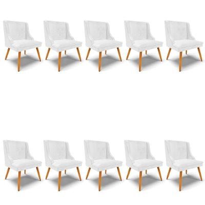 Kit 10 Cadeiras Corano Branco Pés Palito Castanho