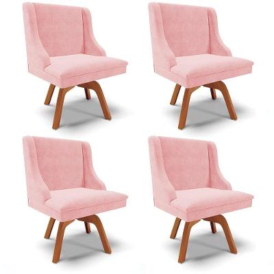 Kit 04 Cadeiras Suede Rosa Bebê Giratória De Madeira