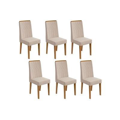 Cadeira Sala de Jantar Exclusive Kit 6 Un Rovere/Amêndoa/Linho Rinzai Bege - Lopas