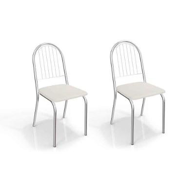 Kit 2 Cadeiras Sala Jantar Noruega 2C077  2 Un Cromado/Courano Branco - Kappesberg