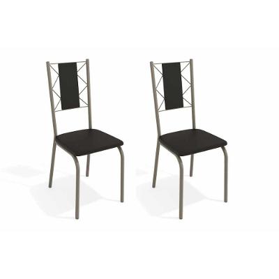 Kit 2 Cadeiras Sala Jantar Lisboa 2C076NK  2 Un Níquel/Courano Preto - Kappesberg