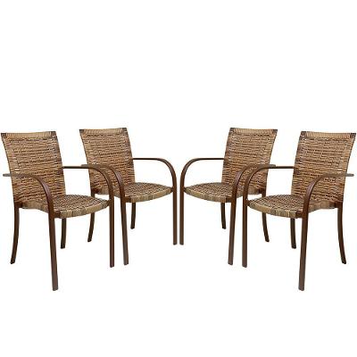 Conjunto De 4 Cadeiras De área Ascoli Cappuccino Alumínio Pintura Eletrostática Marrom