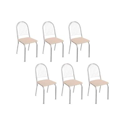 Cadeiras de Cozinha Noruega C077 Kit 6 Un Cromada - Assento Nude 16 - Kappesberg